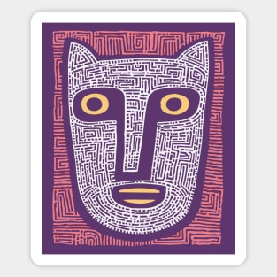 Feline Spirit - Abstract Folk Art Mask Magnet